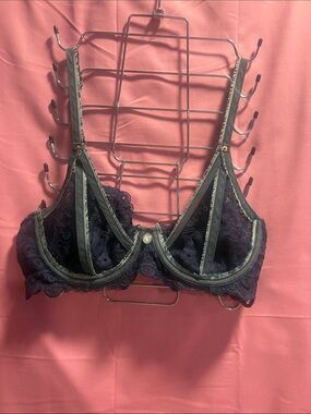 Savage X Fenty Navy Lace Underwire Bra with Denim Trim